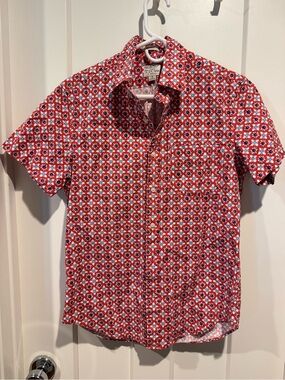 J. Crew Red Geometric Short-Sleeve Button-Down Shirt